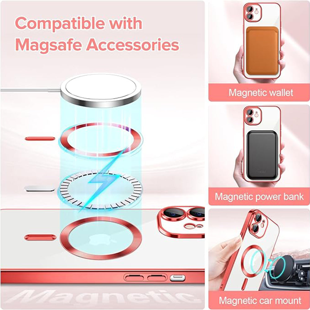 Калъф MagSafe за Apple iPhone 12, Techsuit, Luxury Crystal, Червен