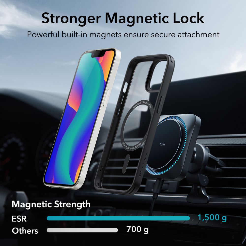 Калъф MagSafe за Apple iPhone 14 / 13, ESR, Classic Hybrid, Прозрачен черен