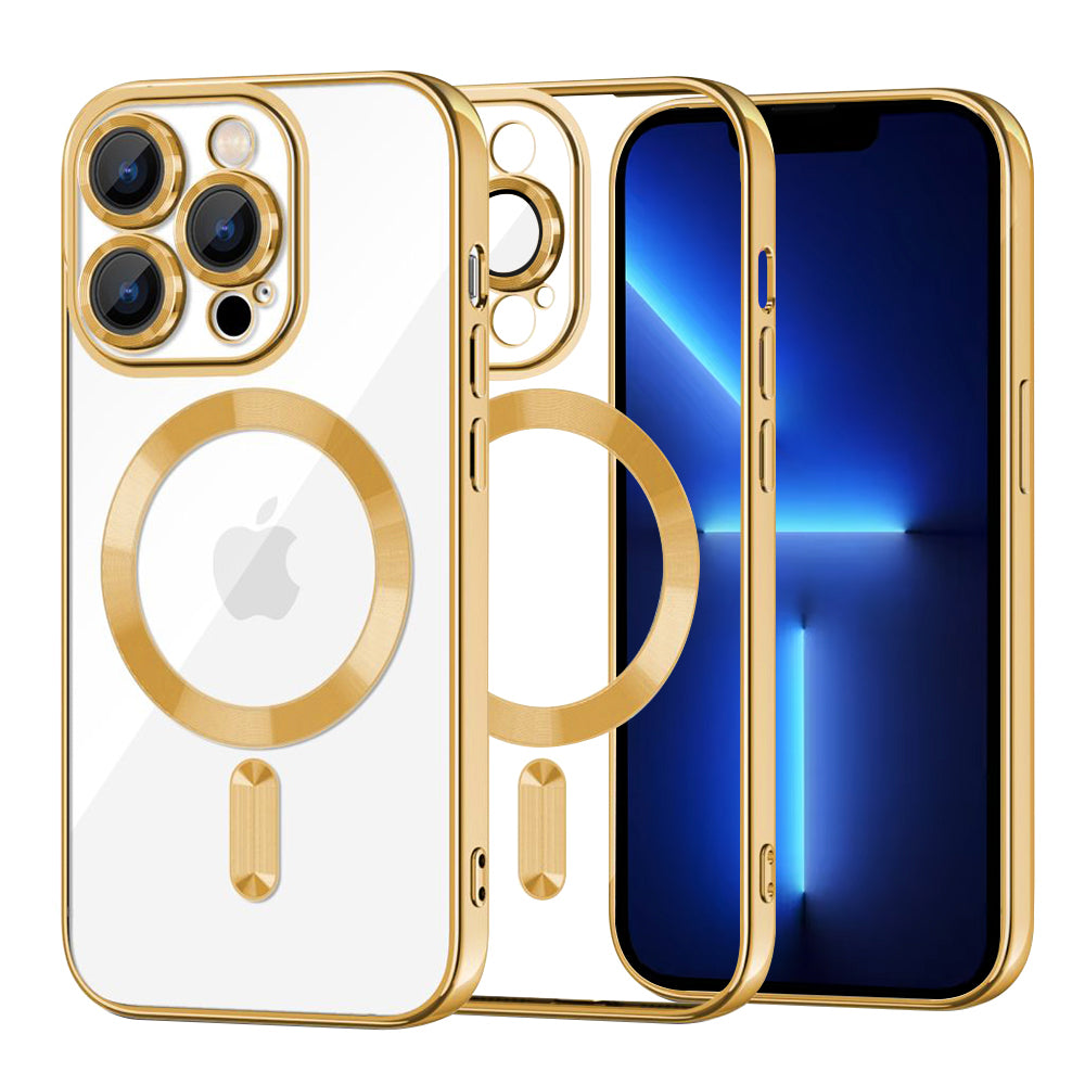 Калъф MagSafe за Apple iPhone 13 Pro Max, Techsuit, Luxury Crystal, Златист