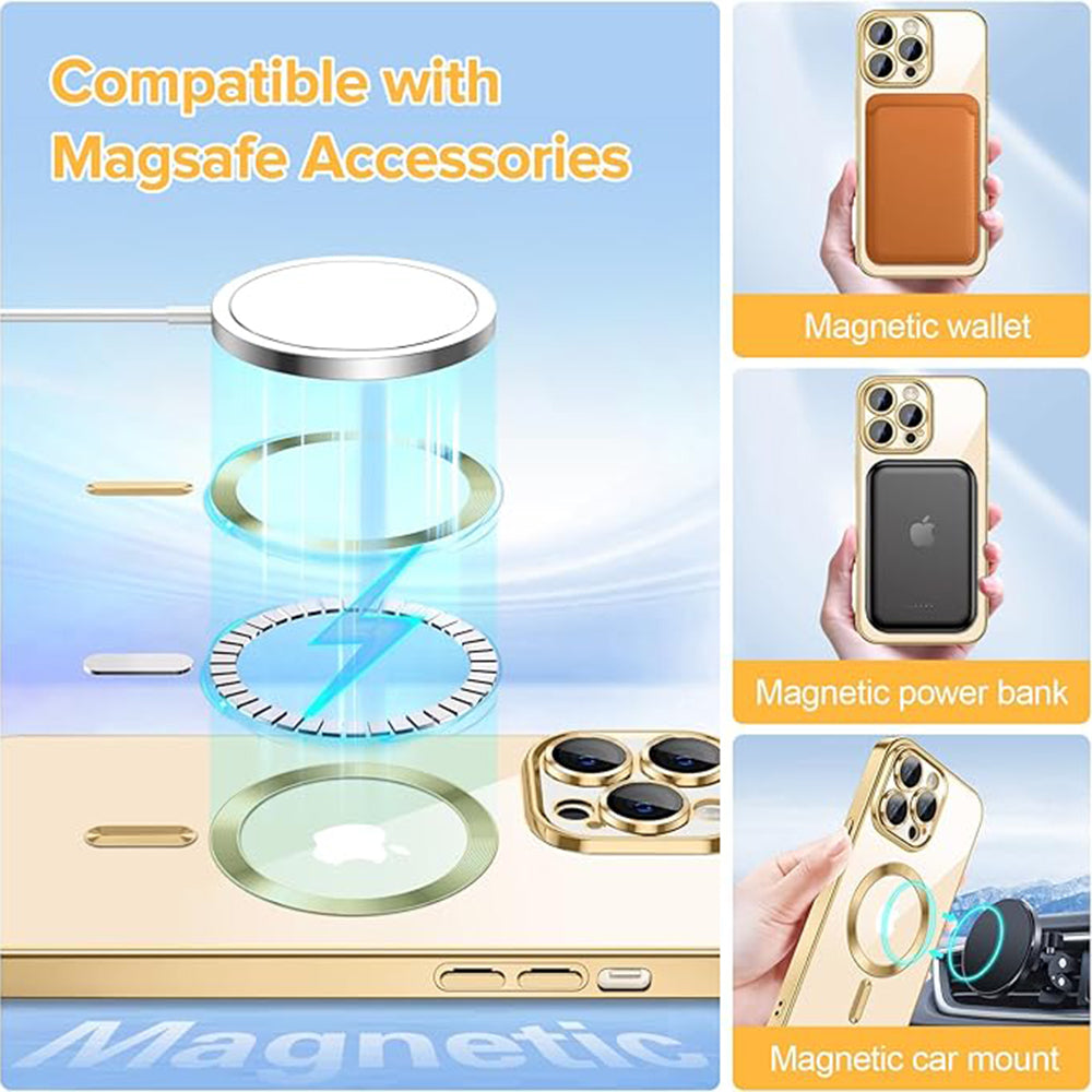 Калъф MagSafe за Apple iPhone 13 Pro Max, Techsuit, Luxury Crystal, Златист