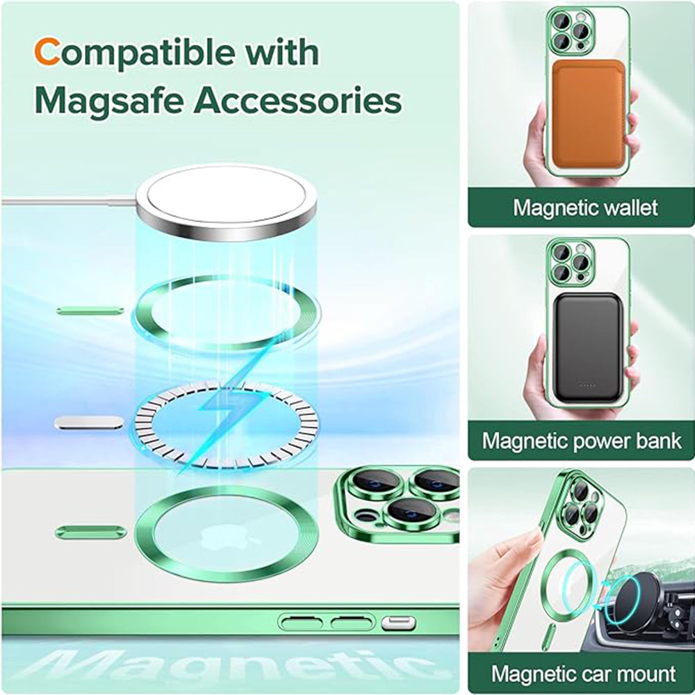 Калъф MagSafe за Apple iPhone 13 Pro, Techsuit, Luxury Crystal, Светлозелен