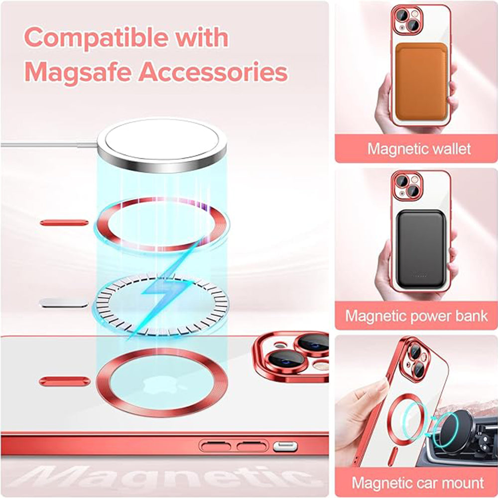 Калъф MagSafe за Apple iPhone 13, Techsuit, Luxury Crystal, Червен