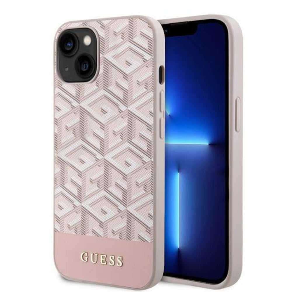 Калъф MagSafe за Apple iPhone 14, Guess, GCube Stripes, Розов