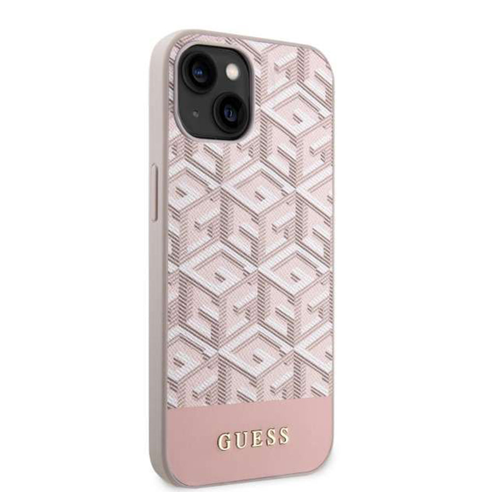 Калъф MagSafe за Apple iPhone 14, Guess, GCube Stripes, Розов