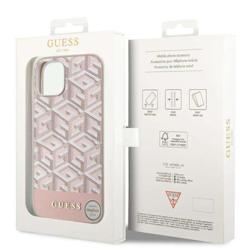 Калъф MagSafe за Apple iPhone 14, Guess, GCube Stripes, Розов