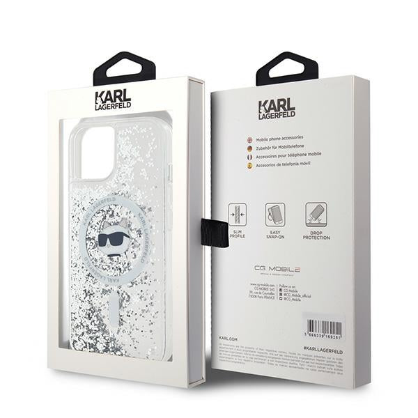 Husa MagSafe за Apple iPhone 14, Karl Lagerfeld, Liquid Glitter Choupette's Head, Прозрачна