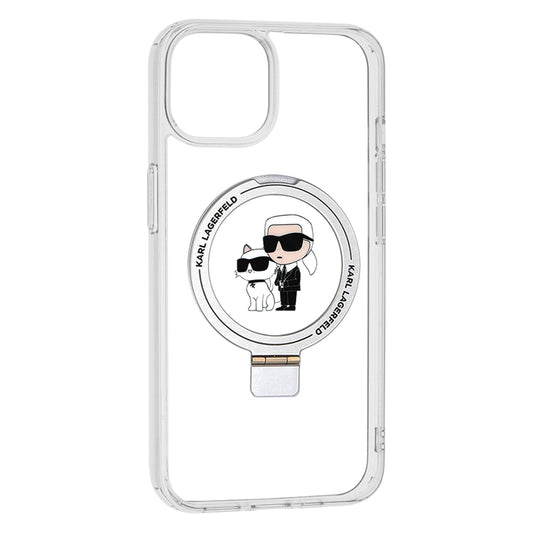 Калъф MagSafe за Apple iPhone 14, Karl Lagerfeld, Ring Stand Karl & Choupette, Бял