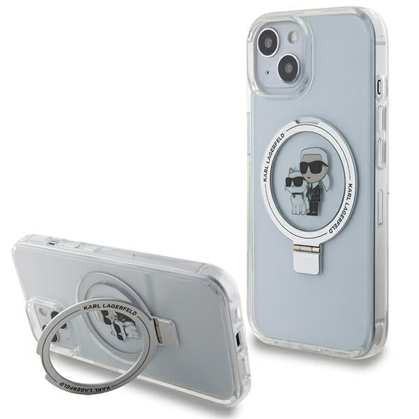 Калъф MagSafe за Apple iPhone 14, Karl Lagerfeld, Ring Stand Karl & Choupette, Бял
