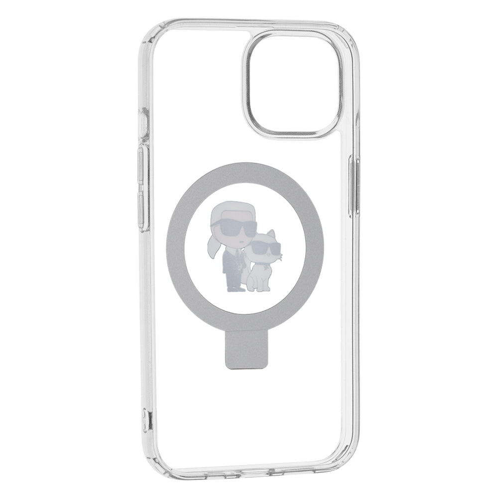 Калъф MagSafe за Apple iPhone 14, Karl Lagerfeld, Ring Stand Karl & Choupette, Бял