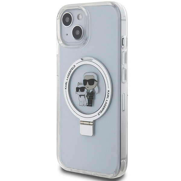 Калъф MagSafe за Apple iPhone 14, Karl Lagerfeld, Ring Stand Karl & Choupette, Бял