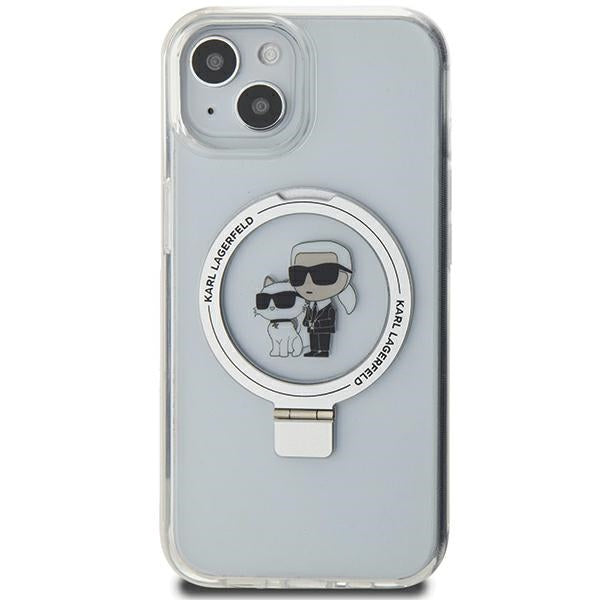 Калъф MagSafe за Apple iPhone 14, Karl Lagerfeld, Ring Stand Karl & Choupette, Бял