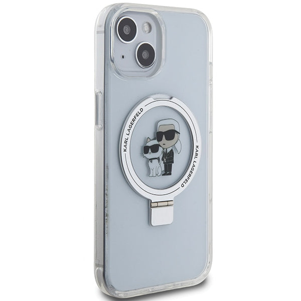 Калъф MagSafe за Apple iPhone 14, Karl Lagerfeld, Ring Stand Karl & Choupette, Бял
