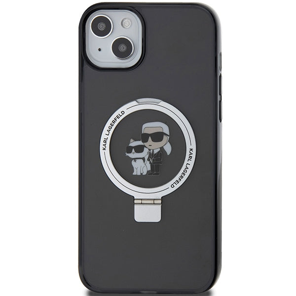 Калъф MagSafe за Apple iPhone 14, Karl Lagerfeld, Ring Stand Karl & Choupette, Черен