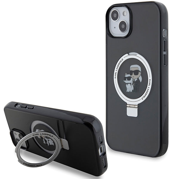 Калъф MagSafe за Apple iPhone 14, Karl Lagerfeld, Ring Stand Karl & Choupette, Черен