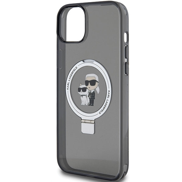Калъф MagSafe за Apple iPhone 14, Karl Lagerfeld, Ring Stand Karl & Choupette, Черен