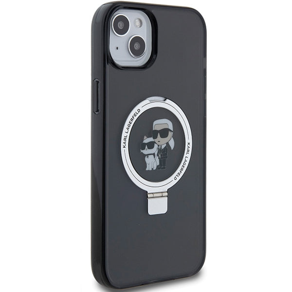Калъф MagSafe за Apple iPhone 14, Karl Lagerfeld, Ring Stand Karl & Choupette, Черен