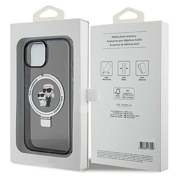 Калъф MagSafe за Apple iPhone 14, Karl Lagerfeld, Ring Stand Karl & Choupette, Черен