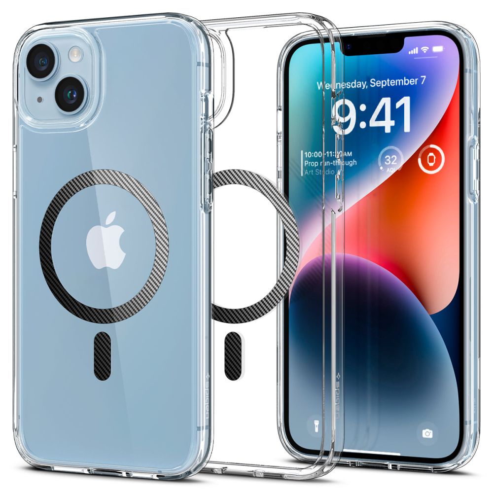 Калъф MagSafe за Apple iPhone 14 Plus, Spigen, Ultra Hybrid Carbon, Прозрачен