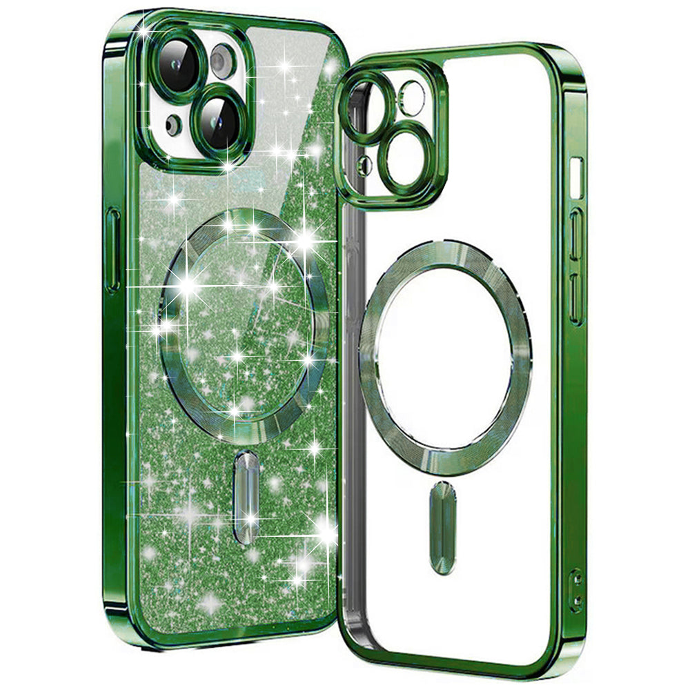 Калъф MagSafe за Apple iPhone 14 Plus, Techsuit, Luxury Glitter, Тъмнозелен
