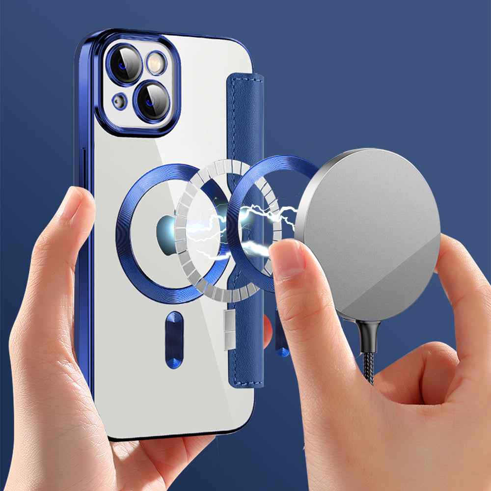 Калъф MagSafe за Apple iPhone 14 Plus, Techsuit, SmartMag Book, Син