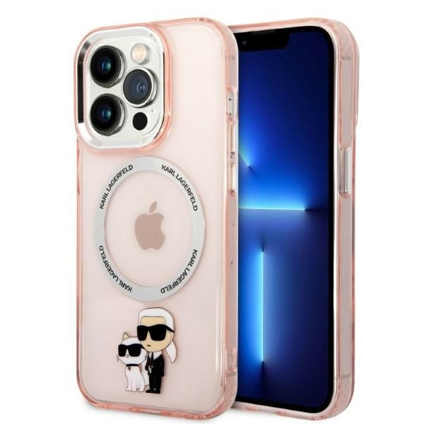 Калъф MagSafe за Apple iPhone 14 Pro, Karl Lagerfeld, Ikonik Karl & Choupette, Розов
