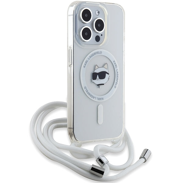 Калъф MagSafe за Apple iPhone 14 Pro, Karl Lagerfeld, IML Crossbody Choupette's Head with Strap, Прозрачен