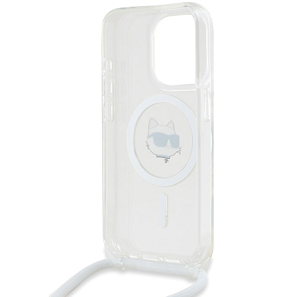 Калъф MagSafe за Apple iPhone 14 Pro, Karl Lagerfeld, IML Crossbody Choupette's Head with Strap, Прозрачен