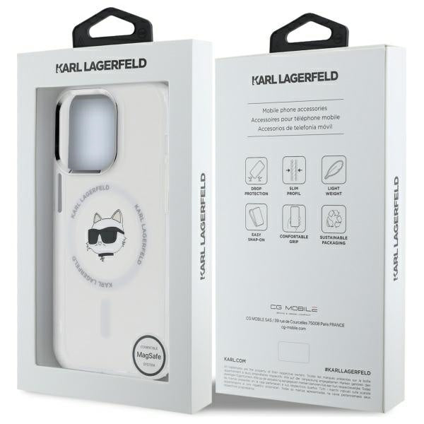 Калъф MagSafe за Apple iPhone 14 Pro, Karl Lagerfeld, IML Metal Choupette's Head, Бял
