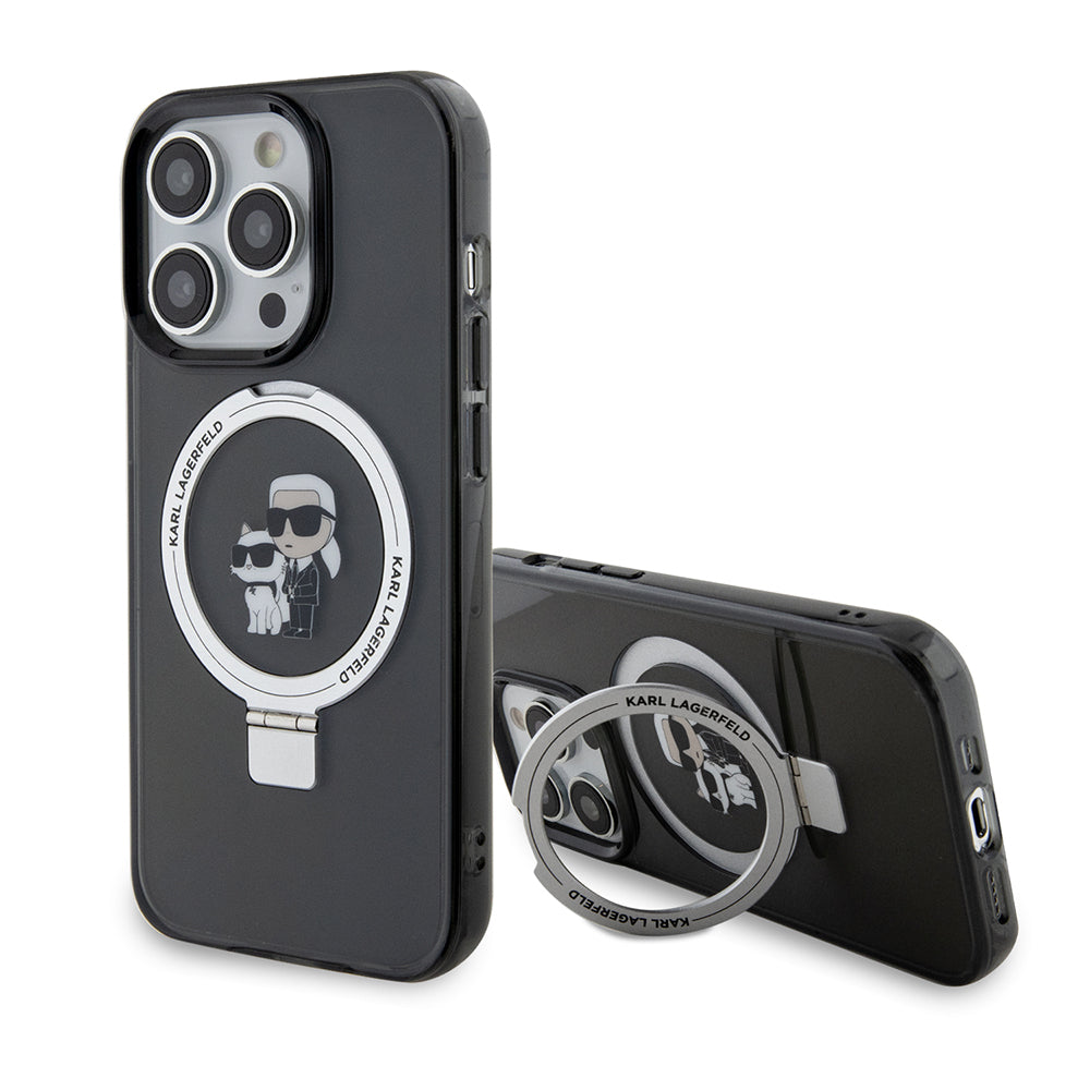 Калъф MagSafe за Apple iPhone 14 Pro, Karl Lagerfeld, Ring Stand Karl & Choupette, Черен