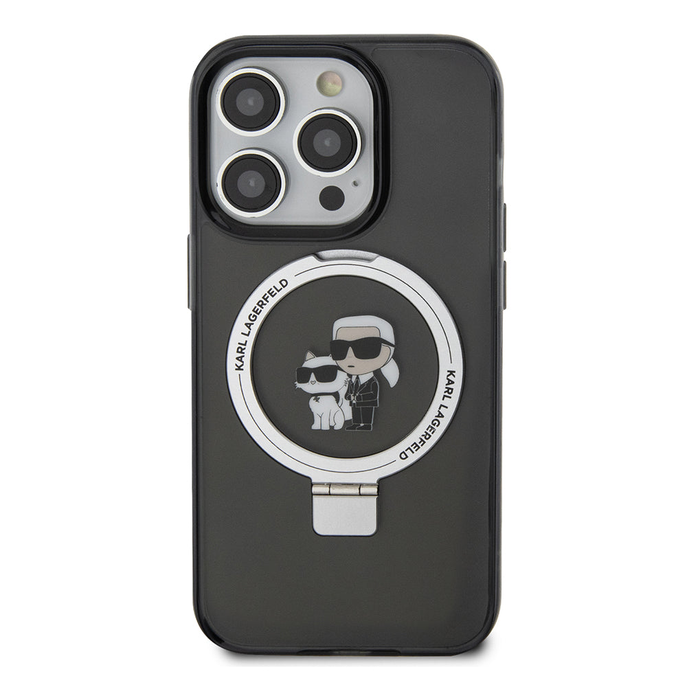 Калъф MagSafe за Apple iPhone 14 Pro, Karl Lagerfeld, Ring Stand Karl & Choupette, Черен