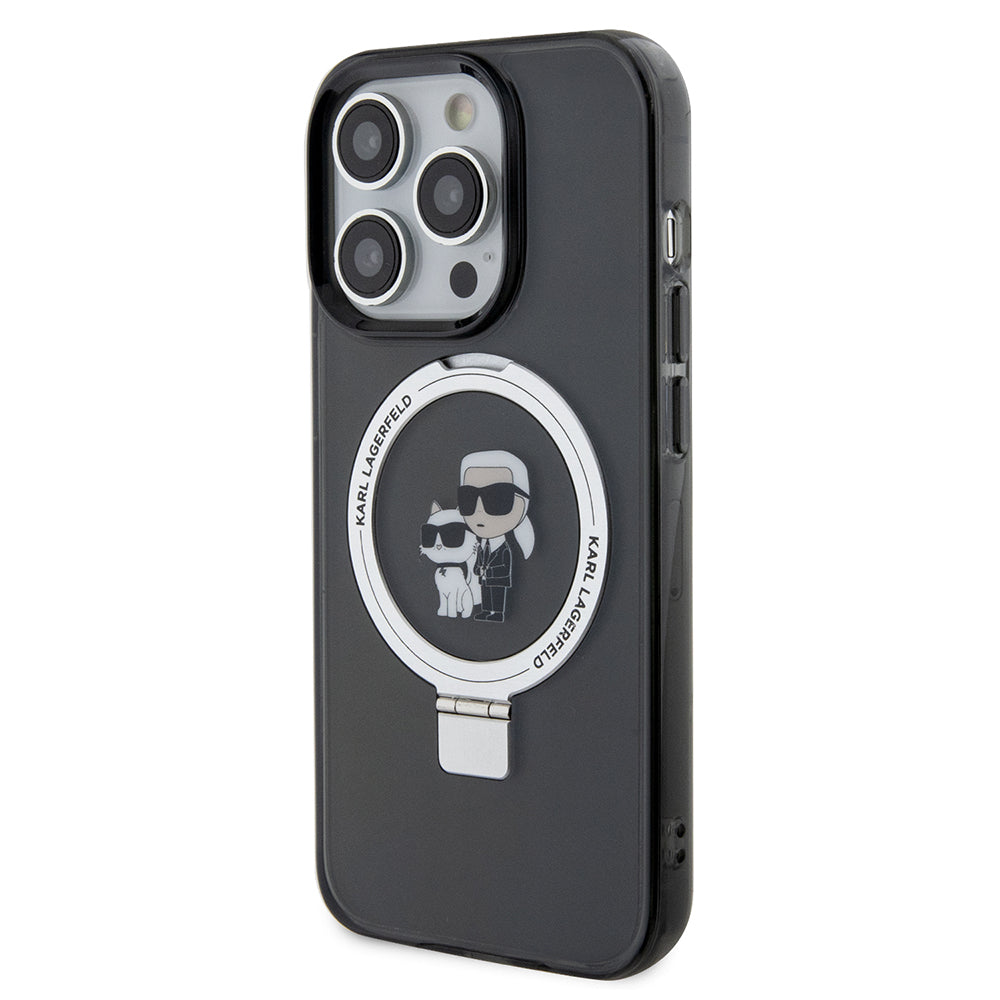 Калъф MagSafe за Apple iPhone 14 Pro, Karl Lagerfeld, Ring Stand Karl & Choupette, Черен