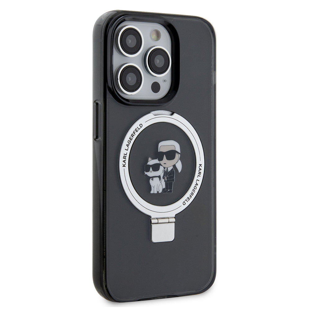 Калъф MagSafe за Apple iPhone 14 Pro, Karl Lagerfeld, Ring Stand Karl & Choupette, Черен