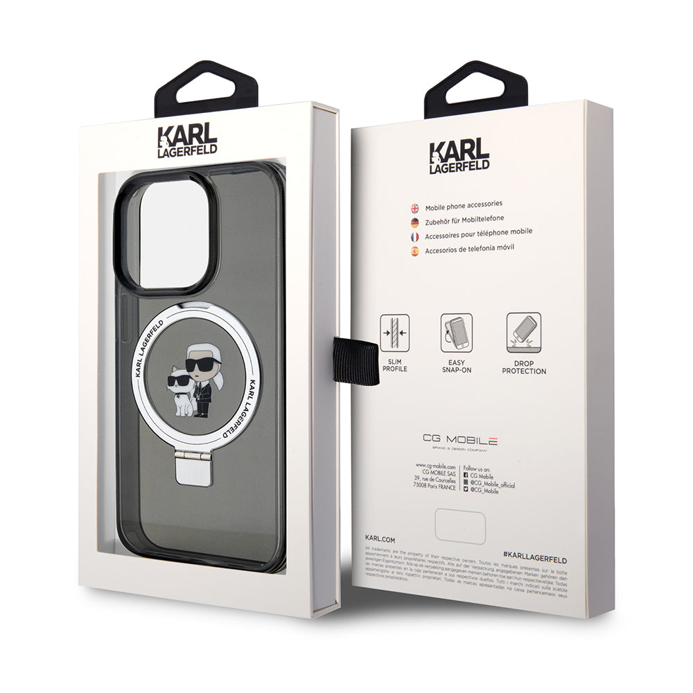Калъф MagSafe за Apple iPhone 14 Pro, Karl Lagerfeld, Ring Stand Karl & Choupette, Черен