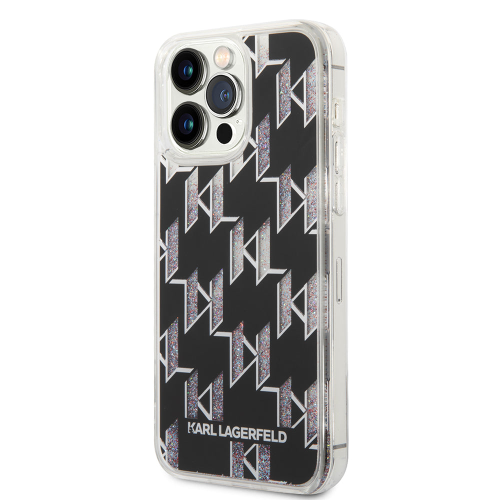 Калъф MagSafe за Apple iPhone 14 Pro Max, Karl Lagerfeld, Monogram Liquid Glitter, Черен