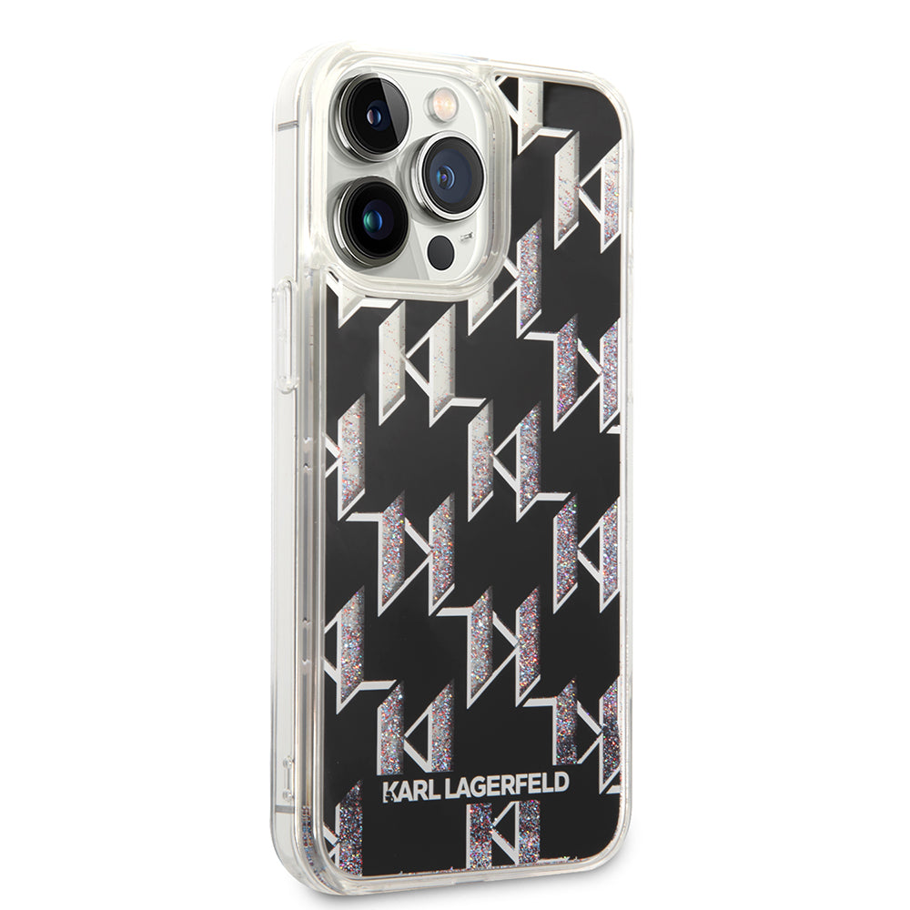 Калъф MagSafe за Apple iPhone 14 Pro Max, Karl Lagerfeld, Monogram Liquid Glitter, Черен