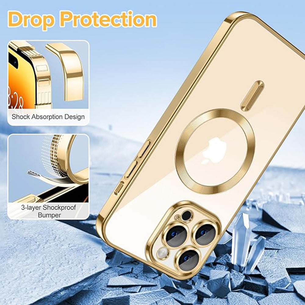 Калъф MagSafe за Apple iPhone 14 Pro Max, Techsuit, Luxury Crystal, Златист