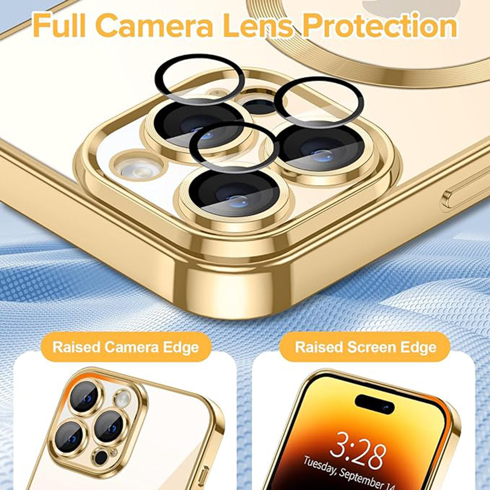 Калъф MagSafe за Apple iPhone 14 Pro Max, Techsuit, Luxury Crystal, Златист