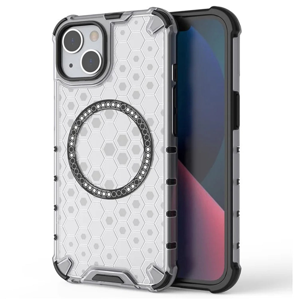 Калъф MagSafe за Apple iPhone 14, Techsuit, HoneyComb Shield, Бял