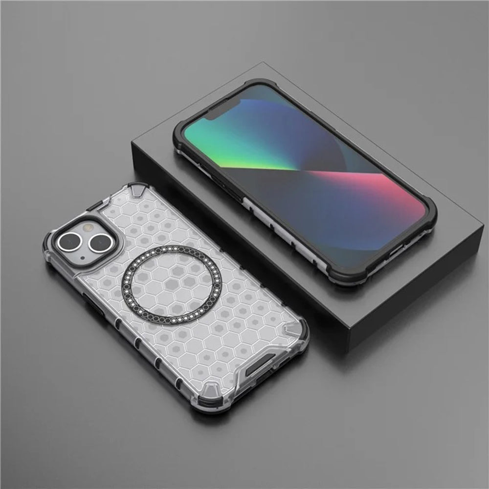 Калъф MagSafe за Apple iPhone 14, Techsuit, HoneyComb Shield, Бял