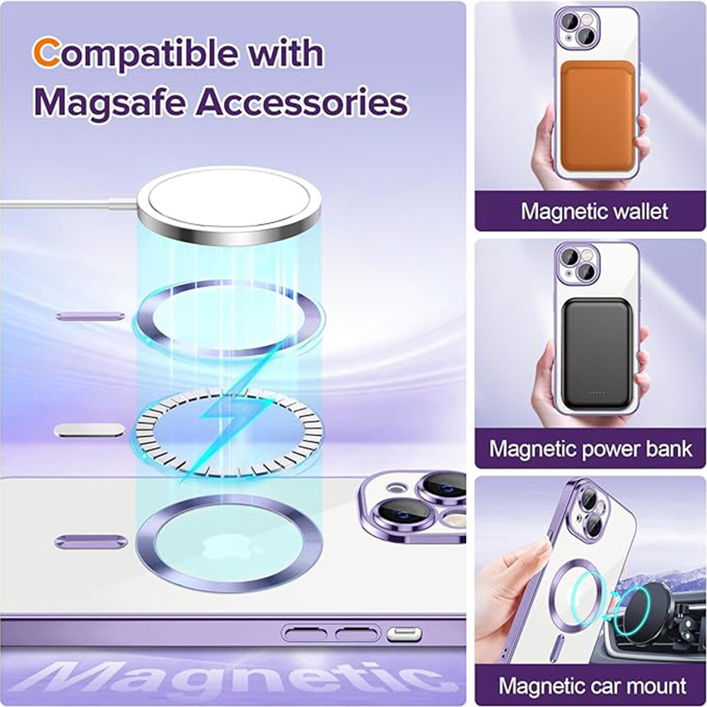 Калъф MagSafe за Apple iPhone 14, Techsuit, Luxury Crystal, Светло лилав
