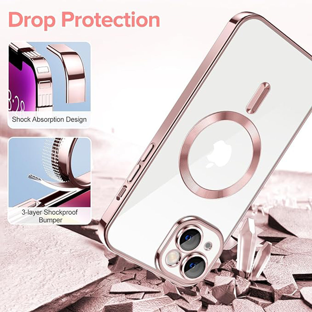 Калъф MagSafe за Apple iPhone 14, Techsuit, Luxury Crystal, Розов