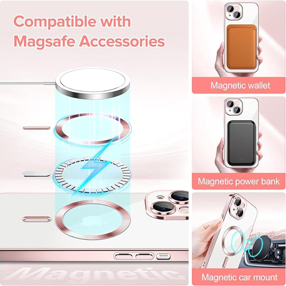 Калъф MagSafe за Apple iPhone 14, Techsuit, Luxury Crystal, Розов