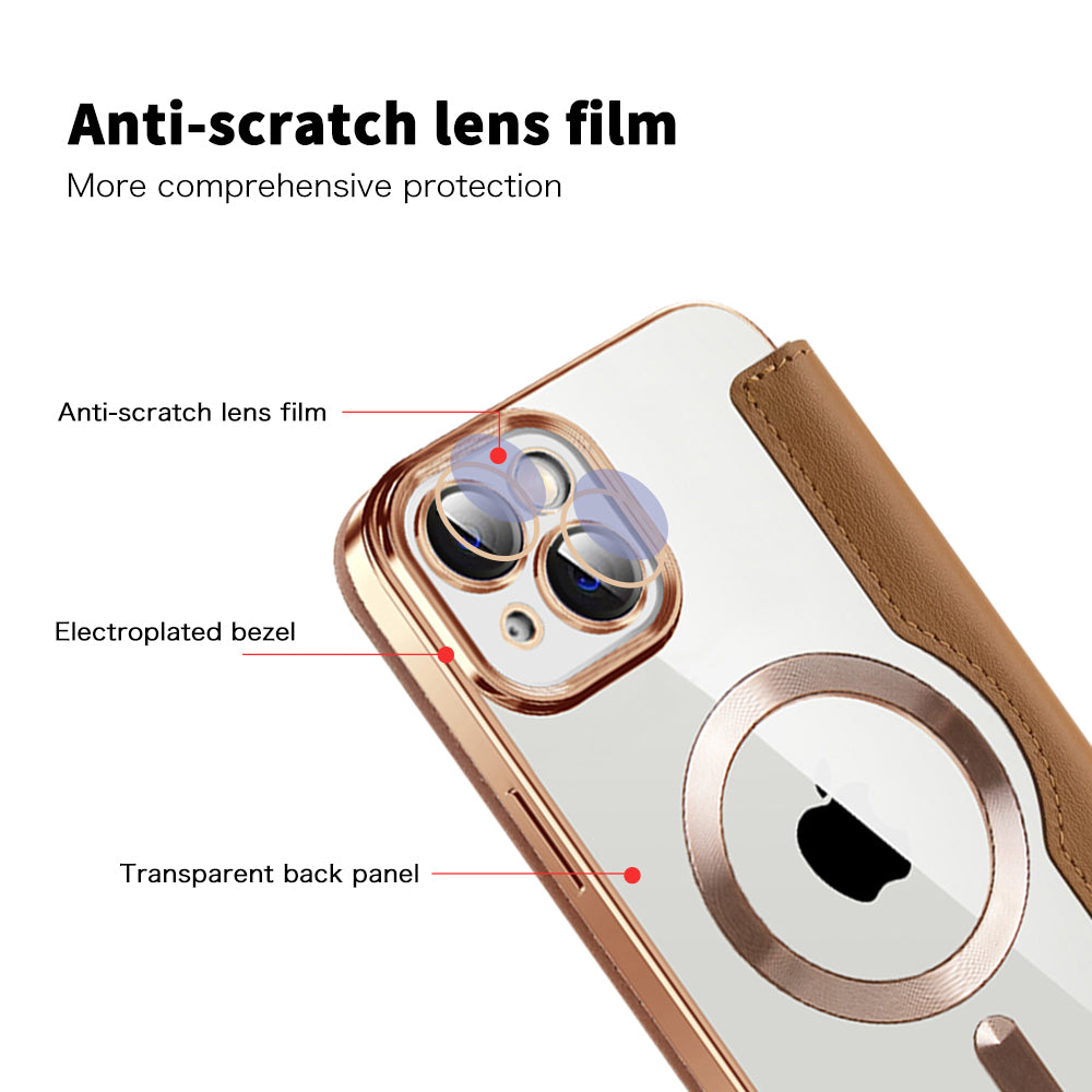 Калъф MagSafe за Apple iPhone 14, Techsuit, SmartMag Book, Кафяв