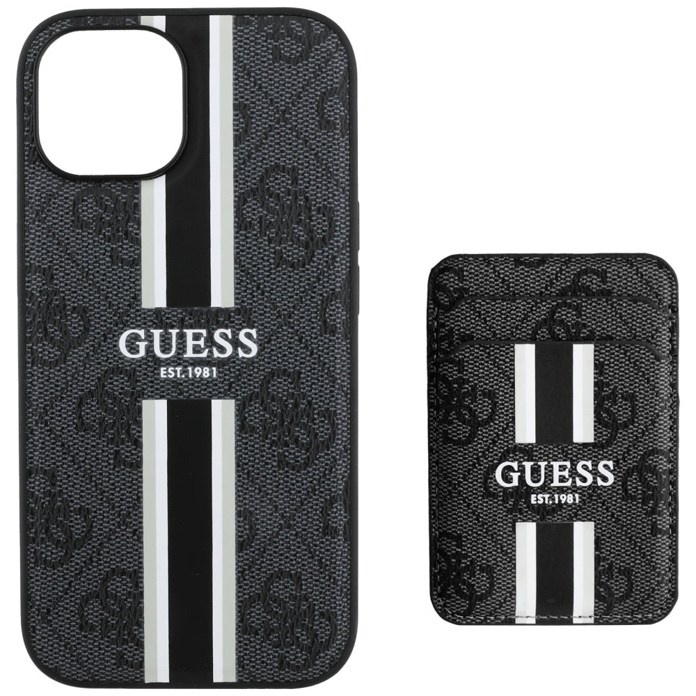 Калъф MagSafe за Apple iPhone 15, Guess, Cardslot 4G Stripes, Черен