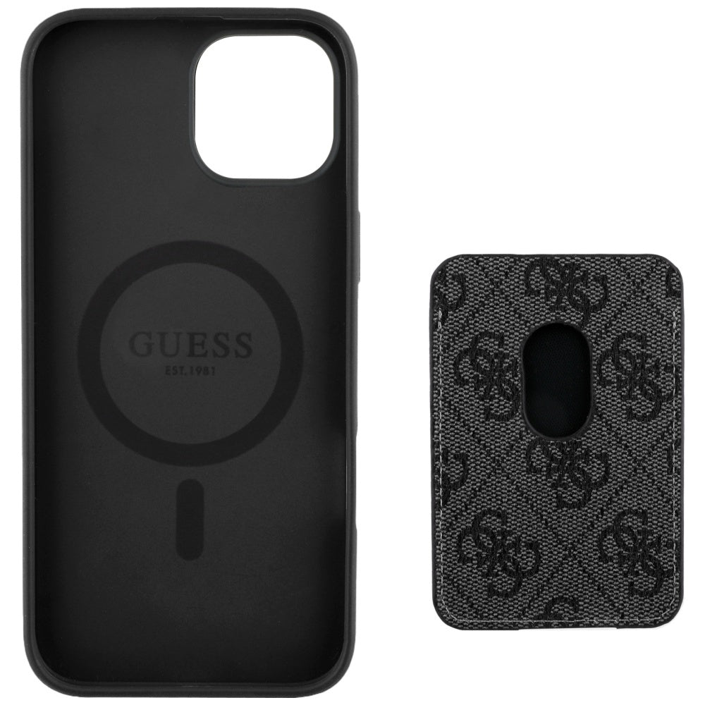 Калъф MagSafe за Apple iPhone 15, Guess, Cardslot 4G Stripes, Черен