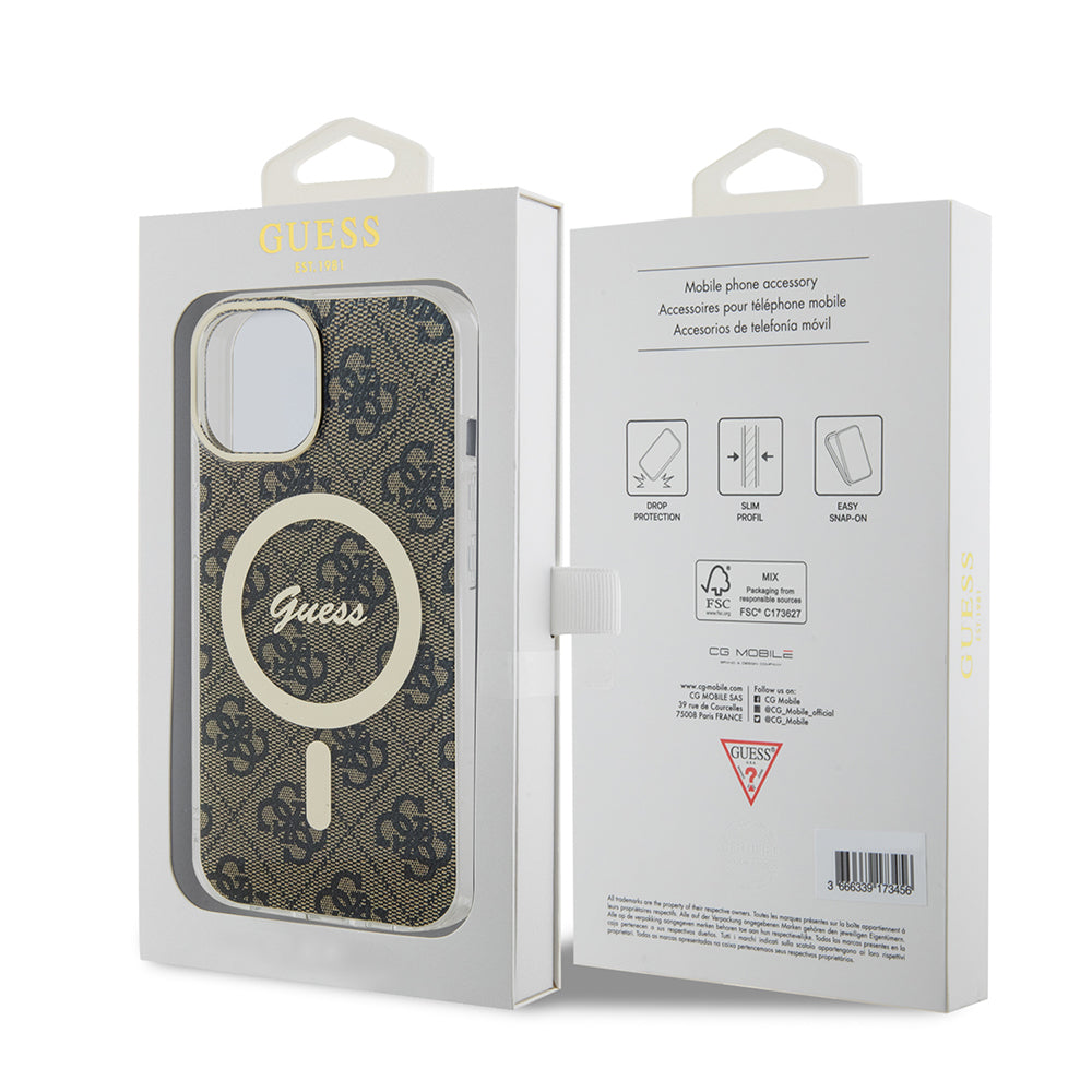 Калъф MagSafe за Apple iPhone 15, Guess, IML 4G, Кафяв