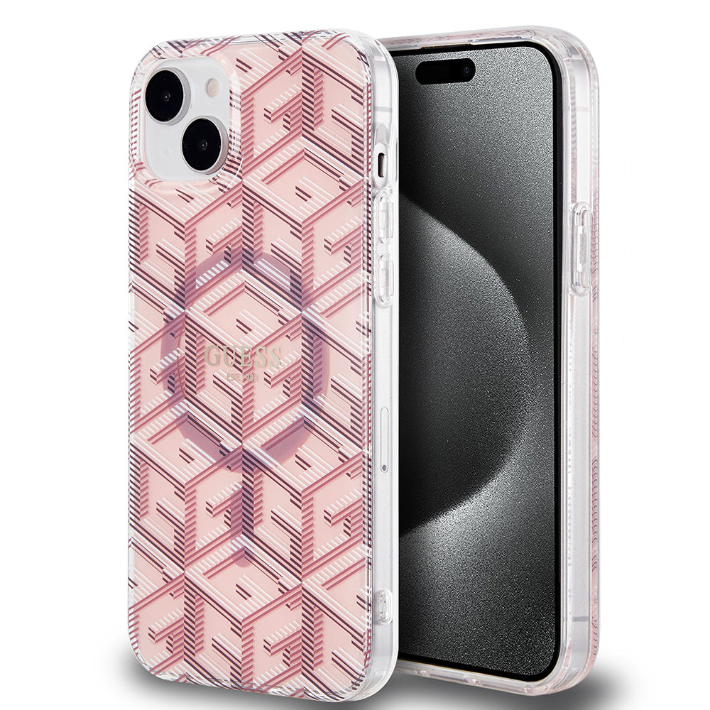 Калъф MagSafe за Apple iPhone 15, Guess, IML Gcube, Розов