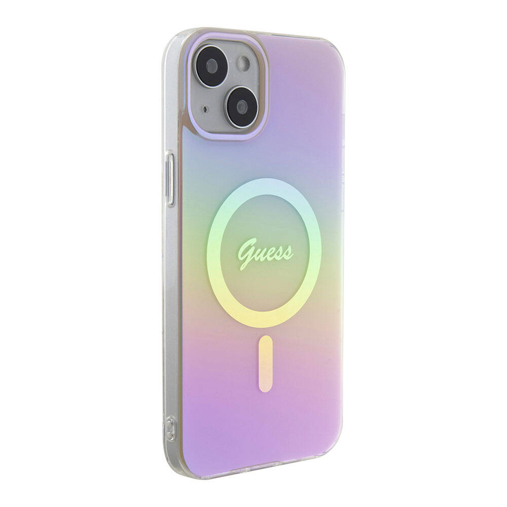 Калъф MagSafe за Apple iPhone 15, Guess, IML Iridescent Script, Розов GUHMP15SHITSP