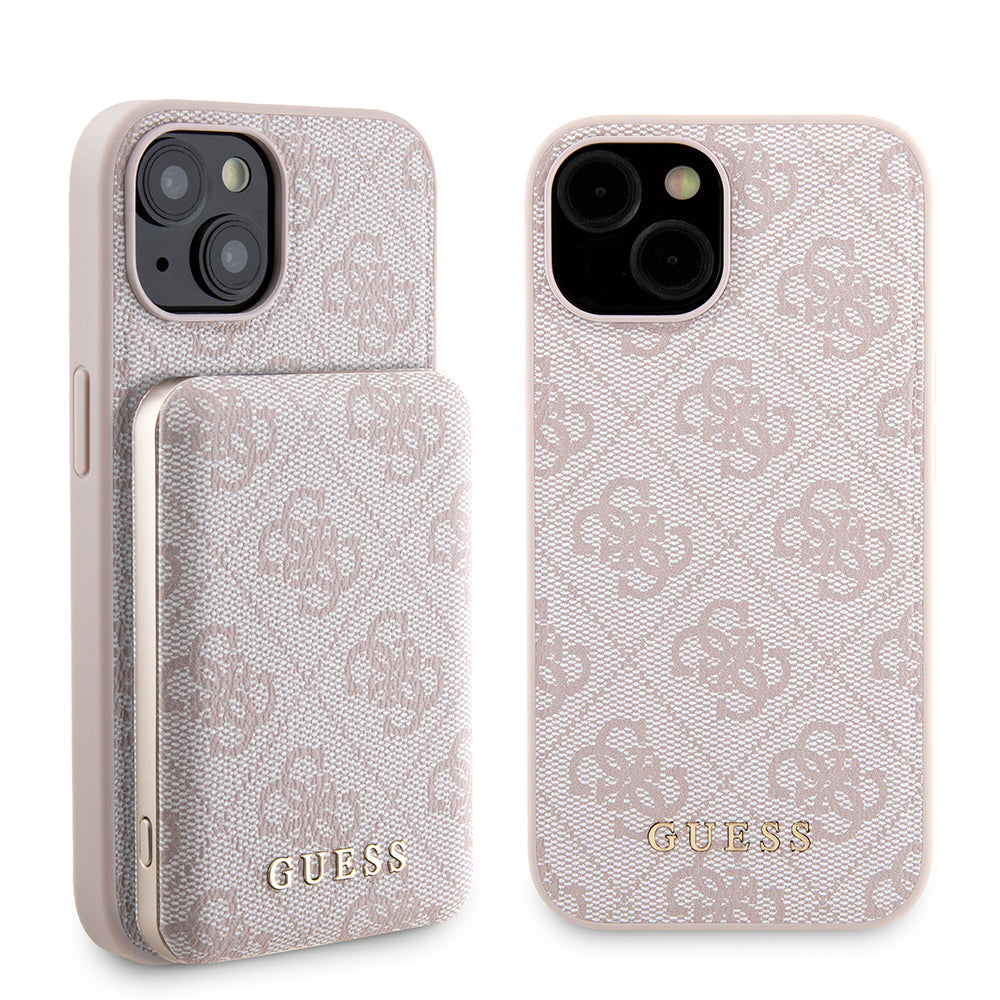 Калъф MagSafe за Apple iPhone 15, Guess, Powerbank 4G Metal Logo, Розов