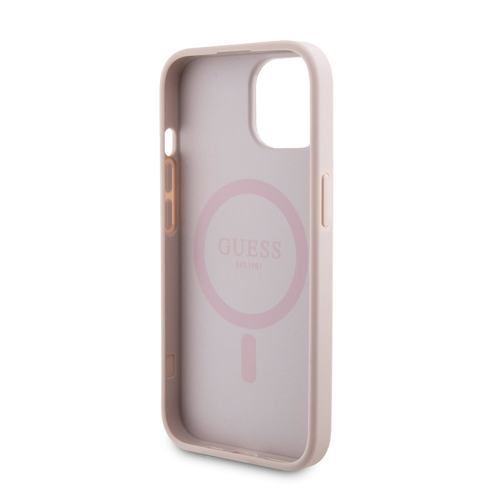 Калъф MagSafe за Apple iPhone 15, Guess, Powerbank 4G Metal Logo, Розов